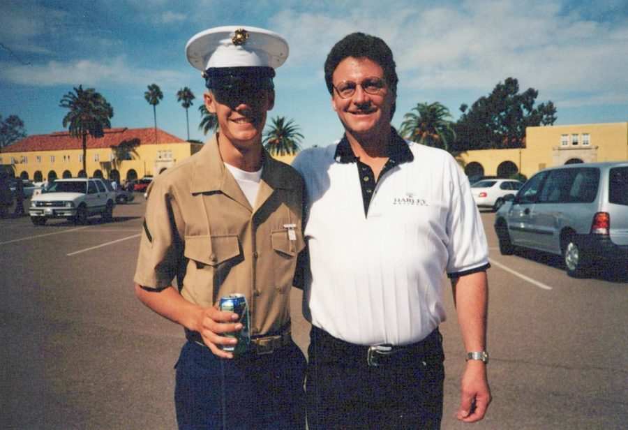 Mike standing beside Shane in his Marine Corps uniform